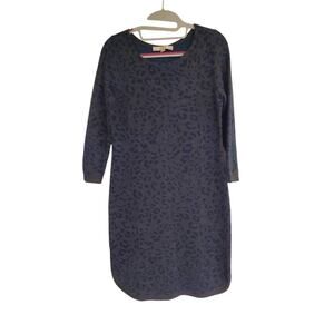 Women's LOFT Gray & Blue Animal Print Knee Length Sweater Dress | Size Petite S
